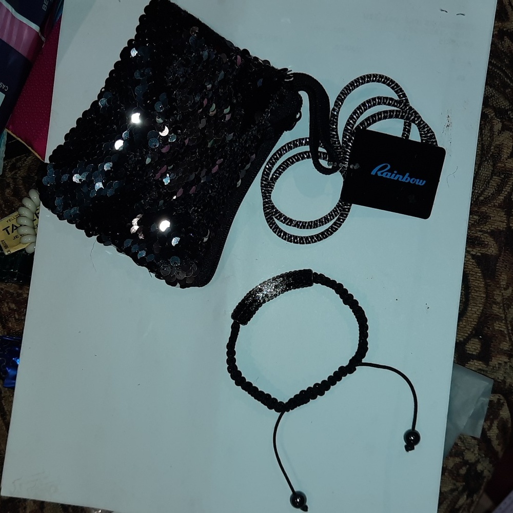 GORGEOUSLY SEXXY SEQUIN CHANGEPURSE SCRUNCHIES KEYCHAIN BLINGY BOLO BRACELET LOT